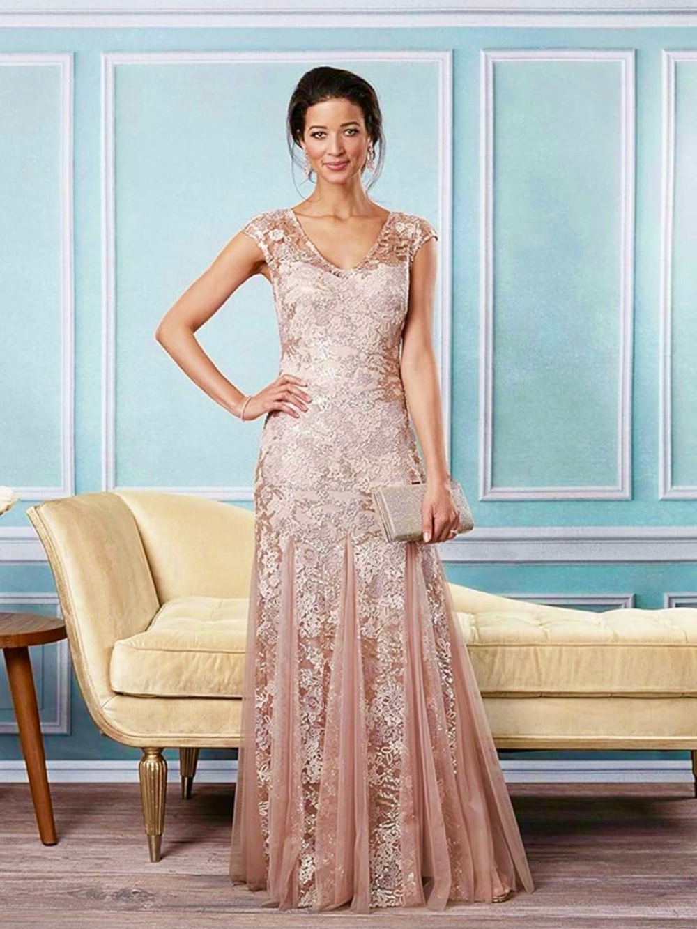 Alex Evenings Emily Embroidered Fit and Flare Rose Gold Flare Dress Size 10
